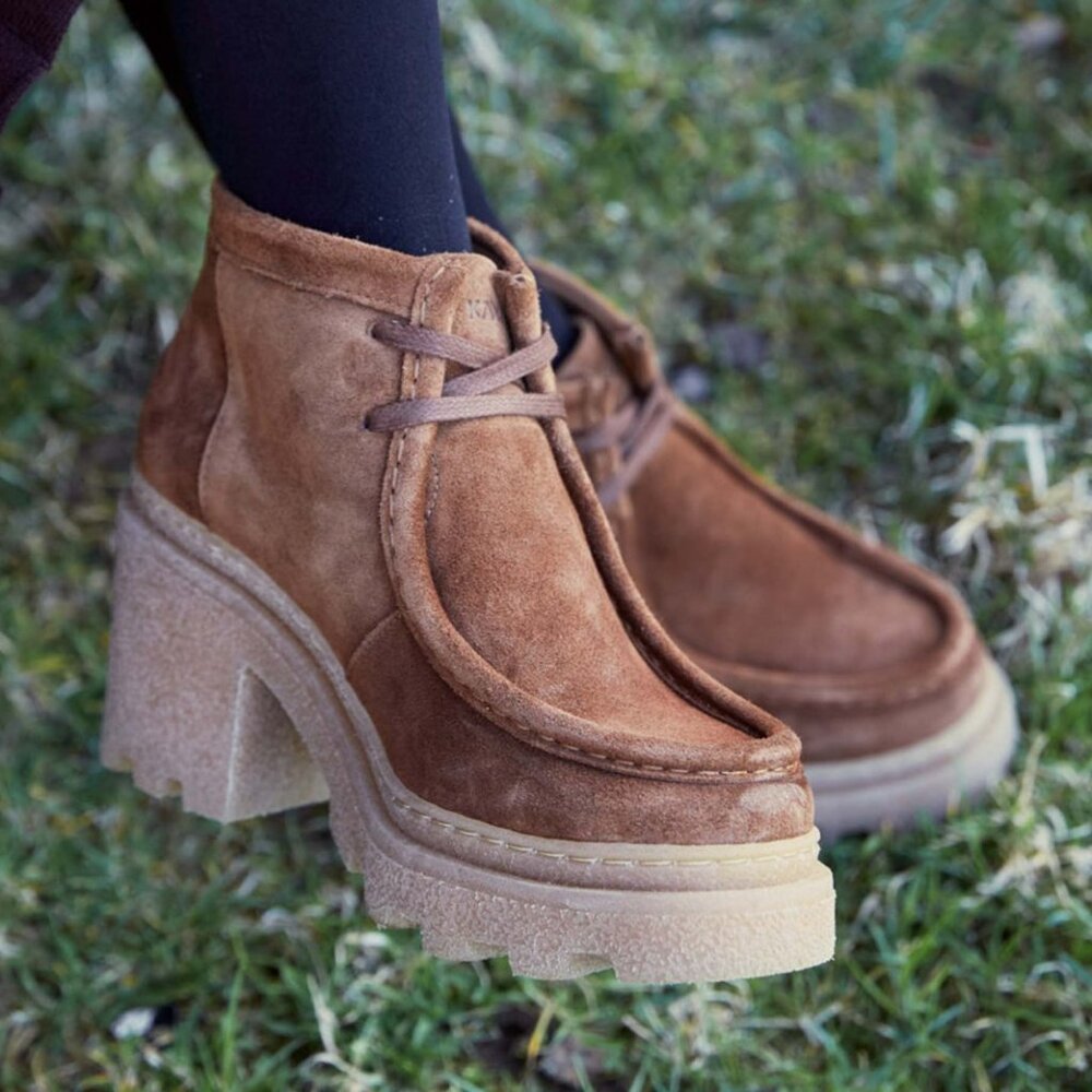 Brand New Suede Lucky Brand Hollia Heeled Lug Booties, SIZE 7.5